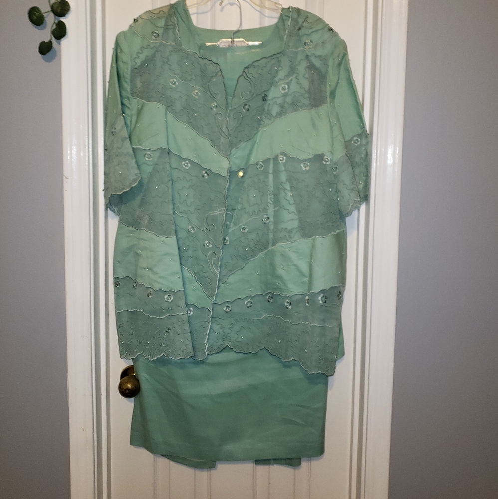Sage linen 3 pc skirt set